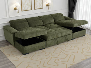Alaya Green U-Shaped Corner Sofabed – 6 Seater Fabric Sofa