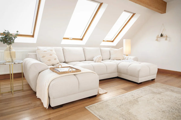 Azzuro Cream U-Shaped Corner Sofa – Upholstered Living Room Sofa