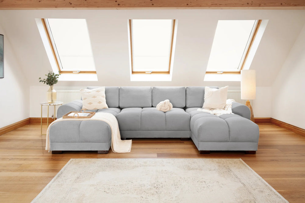 Azzuro Grey U-Shaped Corner Sofa – Upholstered Living Room Sofa