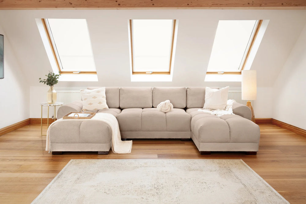 Azzuro Mocha U-Shaped Corner Sofa – Stylish Fabric Living Room Sofa