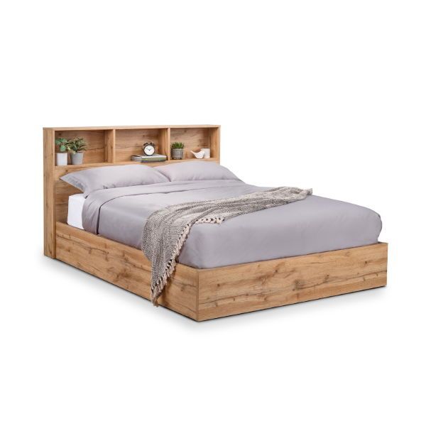 Bali Ottoman Bed with Bookcase Headboard – Natural Oak - Living with Luxury