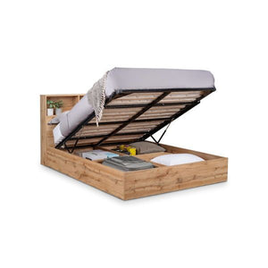 Bali Ottoman Bed with Bookcase Headboard – Oak - Living with Luxury