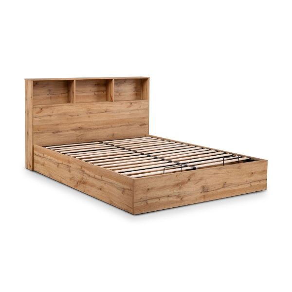 Bali Ottoman Bed with Bookcase Headboard – Natural Oak - Living with Luxury