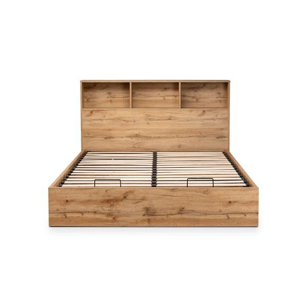 Bali Ottoman Bed with Bookcase Headboard – Natural Oak - Living with Luxury