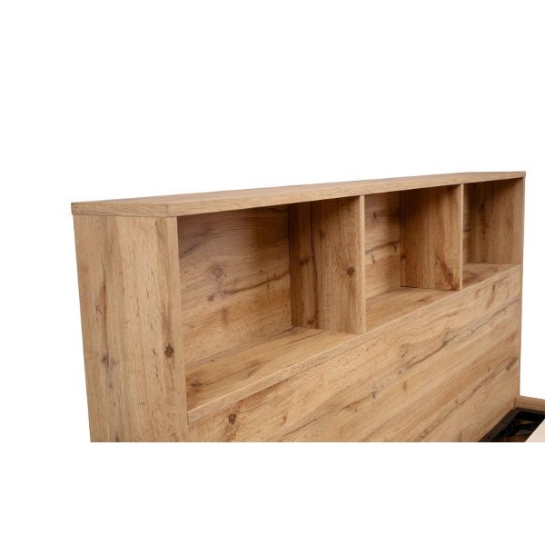 Bali Ottoman Bed with Bookcase Headboard – Natural Oak - Living with Luxury
