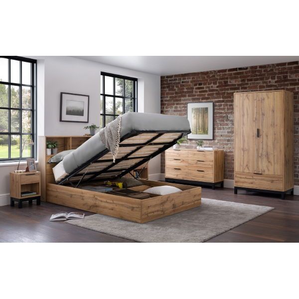 Bali Ottoman Bed with Bookcase Headboard – Oak - Living with Luxury