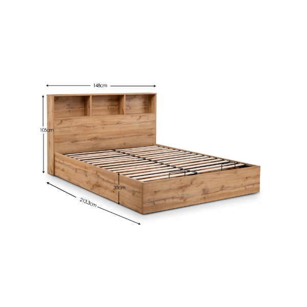 Bali Ottoman Bed with Bookcase Headboard – Oak - Living with Luxury