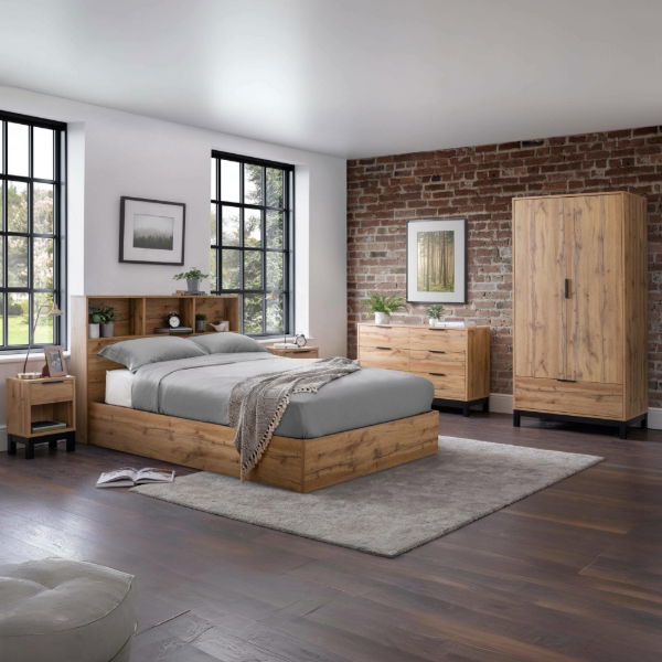 Bali Ottoman Bed with Bookcase Headboard – Oak - Living with Luxury