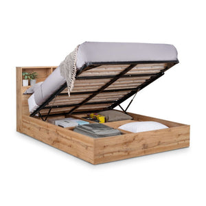 Bali Ottoman Bed with Bookcase Headboard – Oak - Living with Luxury