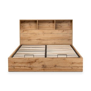 Bali Ottoman Bed with Bookcase Headboard – Oak - Living with Luxury