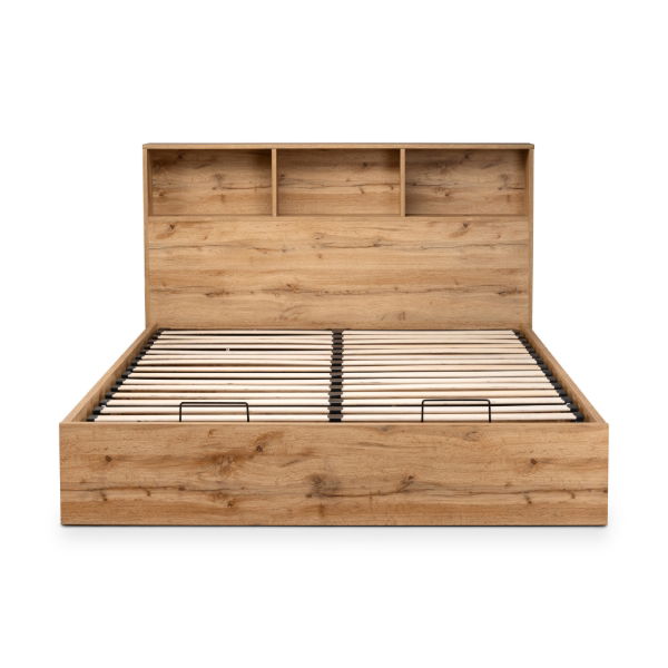 Bali Ottoman Bed with Bookcase Headboard – Oak - Living with Luxury