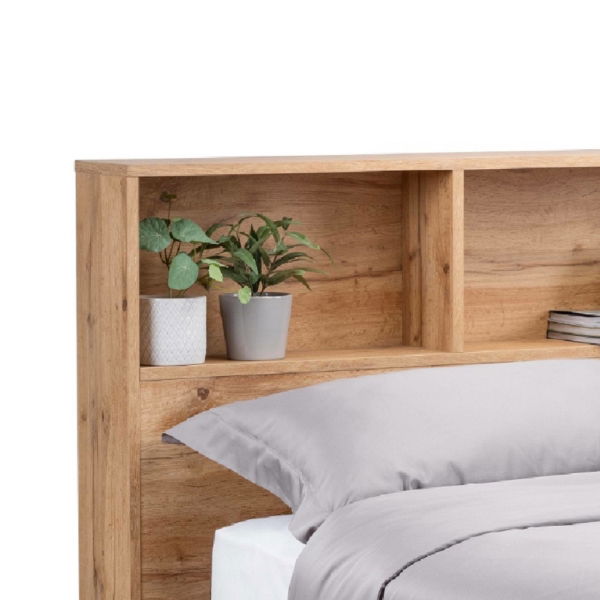 Bali Ottoman Bed with Bookcase Headboard – Natural Oak - Living with Luxury