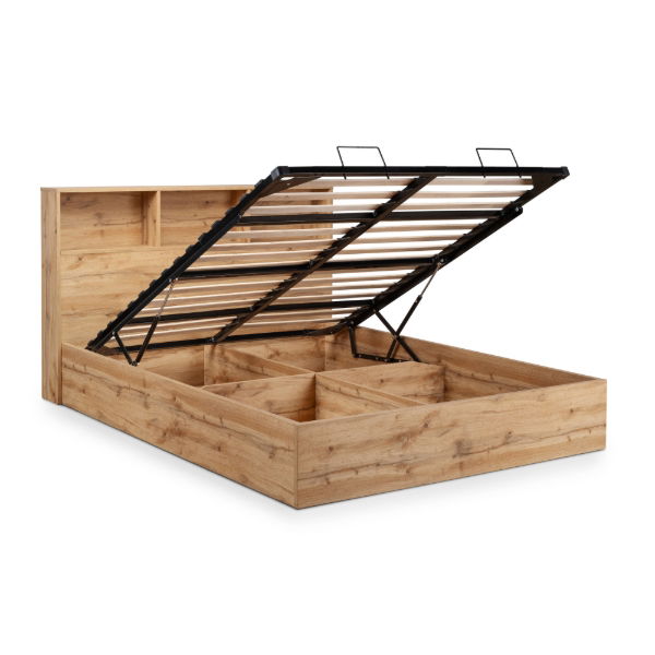 Bali Ottoman Bed with Bookcase Headboard – Natural Oak - Living with Luxury