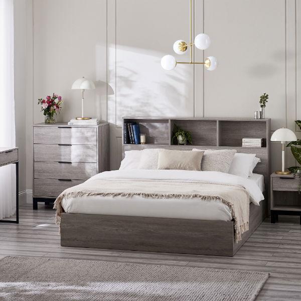 Bali Ottoman Storage Single Bed - Grey Oak - Living with Luxury