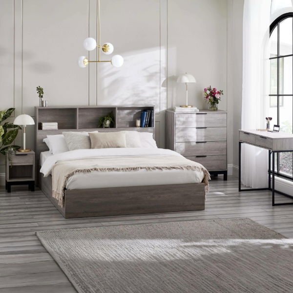BALI 4FT6 OTTOMAN BED WITH GAS LIFT UP SYSTEM -GREY OAK - Living with Luxury