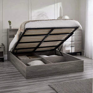 BALI 4FT6 OTTOMAN BED WITH GAS LIFT UP SYSTEM -GREY OAK - Living with Luxury