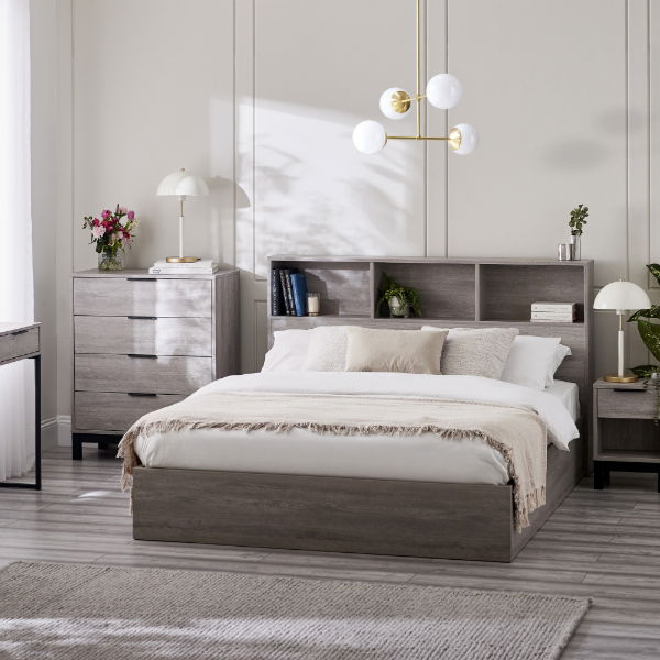 BALI 4FT6 OTTOMAN BED WITH GAS LIFT UP SYSTEM -GREY OAK - Living with Luxury