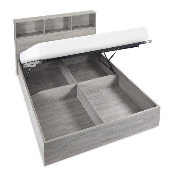 Bali Ottoman Storage 135cm Double Bed - Grey Oak - Living with Luxury