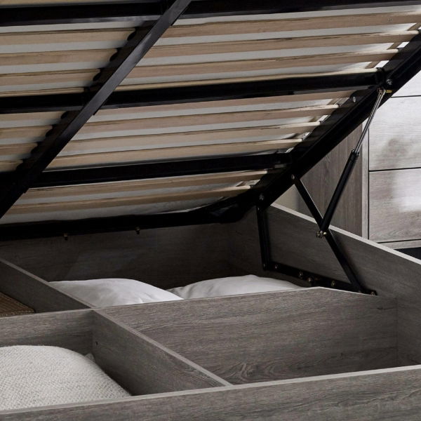 BALI 5FT OTTOMAN BED WITH GAS LIFT UP SYSTEM - GREY OAK - Living with Luxury