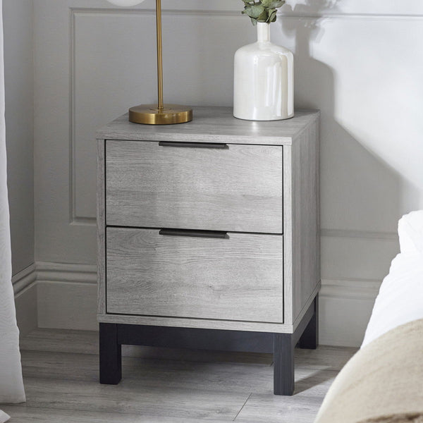 BALI 2 DRAWER BEDSIDE - GREY OAK - Living with Luxury