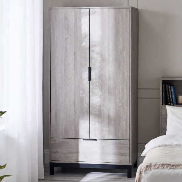Bali 2 Door 1 Drawer Wardrobe - Grey Oak - Living with Luxury