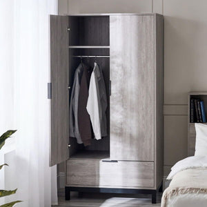 Bali 2 Door 1 Drawer Wardrobe - Grey Oak - Living with Luxury