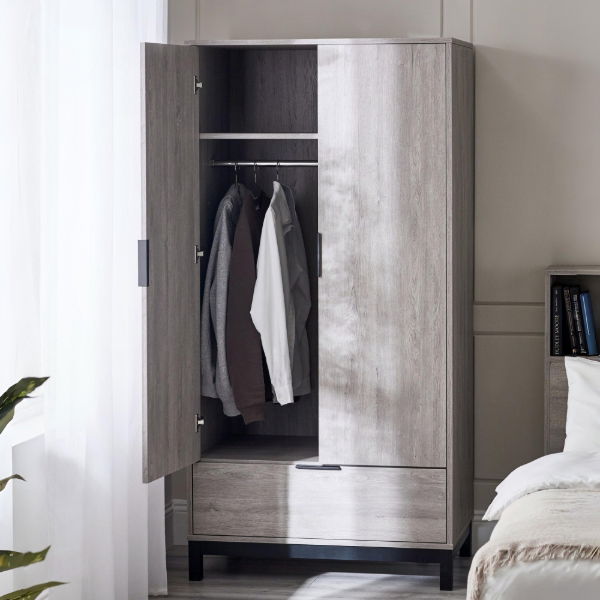 Bali 2 Door 1 Drawer Wardrobe - Grey Oak - Living with Luxury