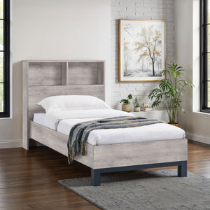 BALI BOOKCASE HEADBOARD BED 90CM - GREY OAK - Living with Luxury