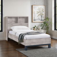 BALI BOOKCASE HEADBOARD BED 90CM - GREY OAK - Living with Luxury