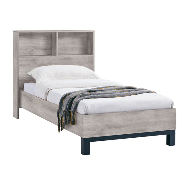 BALI BOOKCASE HEADBOARD BED 90CM - GREY OAK - Living with Luxury