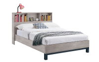 BALI BOOKCASE HEADBOARD BED 150CM - GREY OAK - Living with Luxury