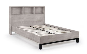 BALI BOOKCASE HEADBOARD BED 135CM - GREY OAK - Living with Luxury