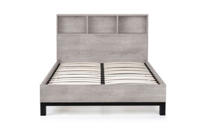 BALI BOOKCASE HEADBOARD BED 135CM - GREY OAK - Living with Luxury