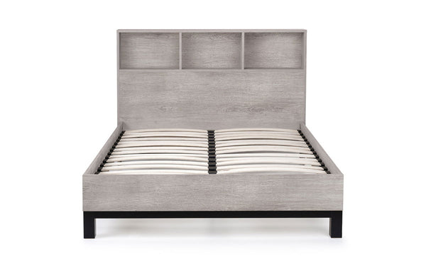 BALI BOOKCASE HEADBOARD BED 135CM - GREY OAK - Living with Luxury
