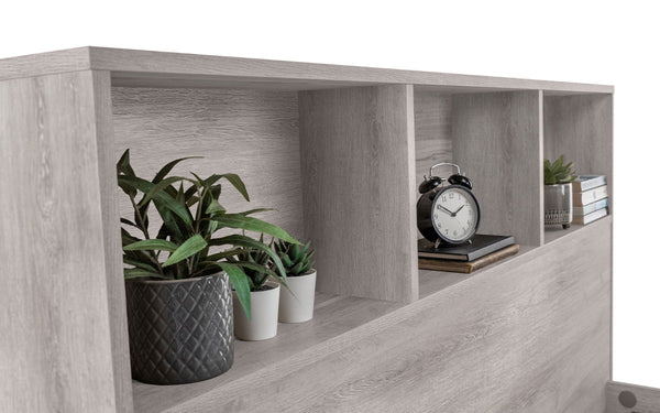 BALI BOOKCASE HEADBOARD BED 135CM - GREY OAK - Living with Luxury