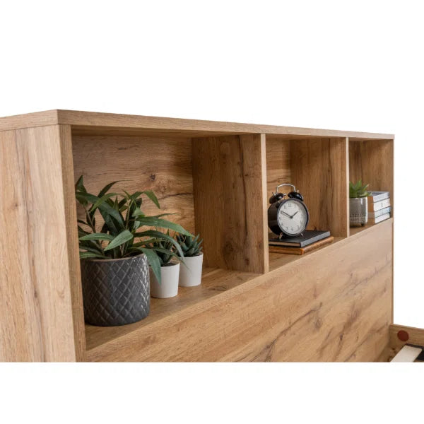 Bali Bookcase Headboard Bed 90cm - Light Oak - Living with Luxury