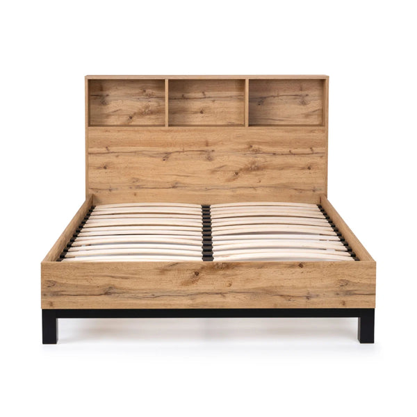 Bali Bookcase Headboard Bed 150cm - Light Oak - Living with Luxury