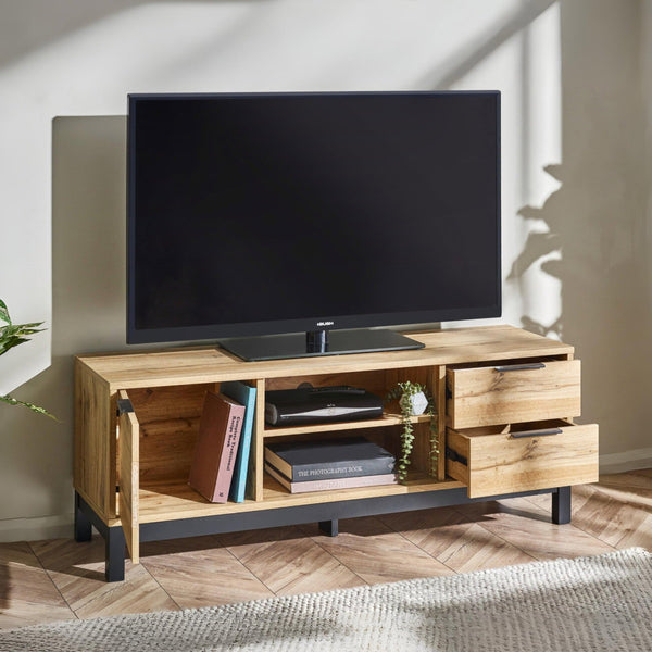BALI TV UNIT IN CLICK CLACK SYSTEM - LIGHT OAK - Living with Luxury