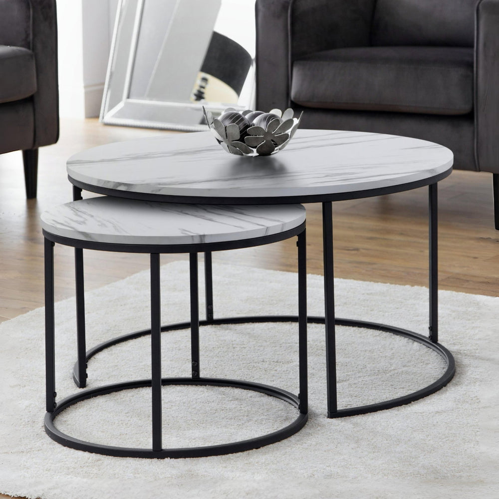 BELLINI ROUND NESTING COFFEE TABLE - WHITE MARBLE - Living with Luxury