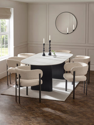 Bolivia 220cm White Stone Effect Oval Dining Table - Living with Luxury