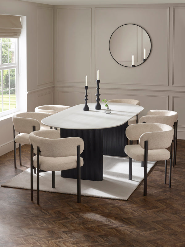 Bolivia 220cm White Stone Effect Oval Dining Table - Living with Luxury