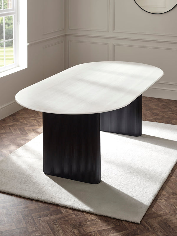 Bolivia 220cm White Stone Effect Oval Dining Table - Living with Luxury