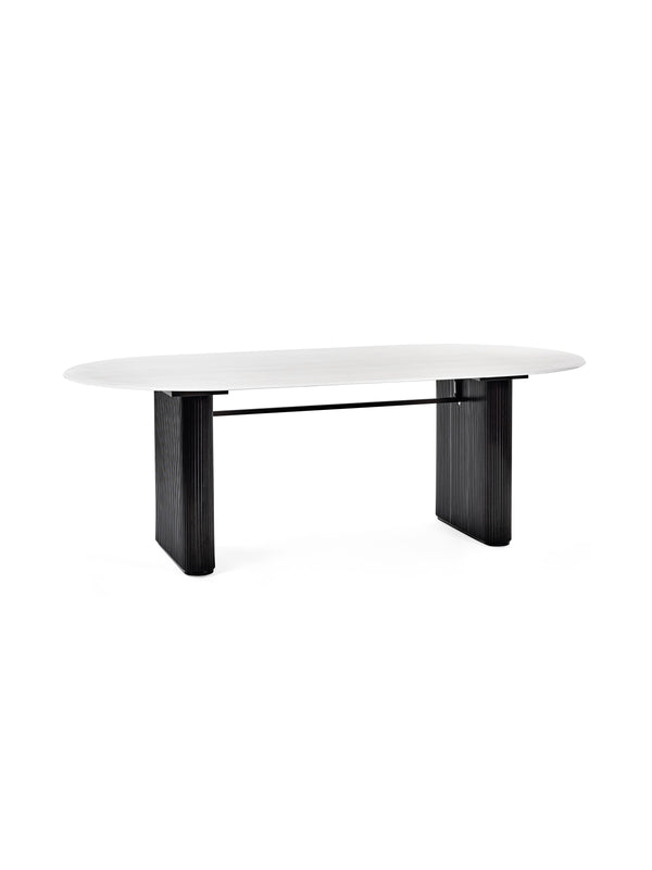 Bolivia 220cm White Stone Effect Oval Dining Table - Living with Luxury