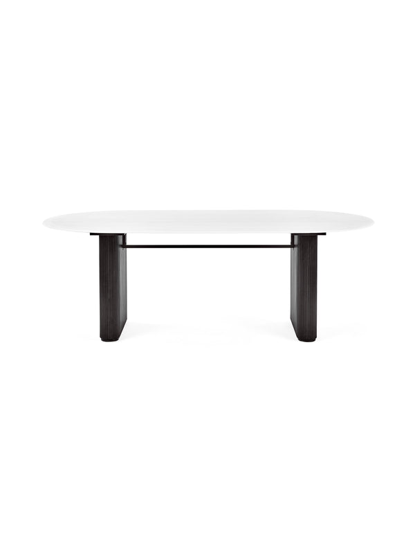 Bolivia 220cm White Stone Effect Oval Dining Table - Living with Luxury