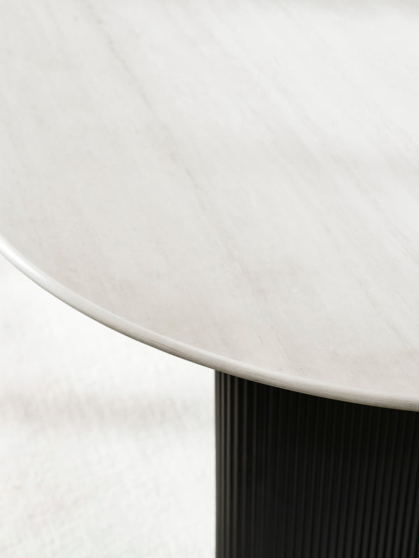 Bolivia 220cm White Stone Effect Oval Dining Table - Living with Luxury