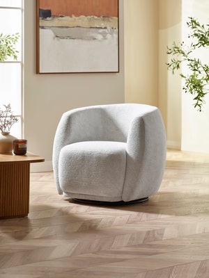 Bowline Cream Chenille Upholstered Swivel Accent Chair - Living with Luxury