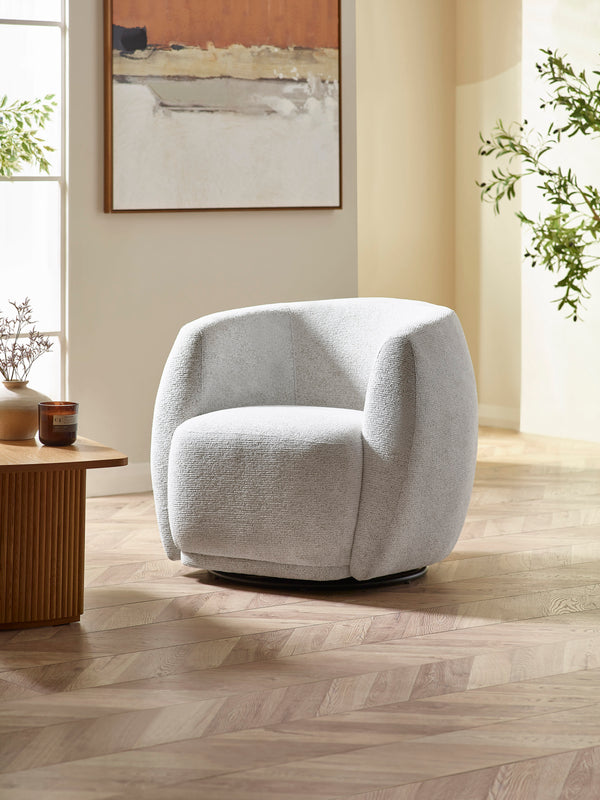 Bowline Cream Chenille Upholstered Swivel Accent Chair - Living with Luxury