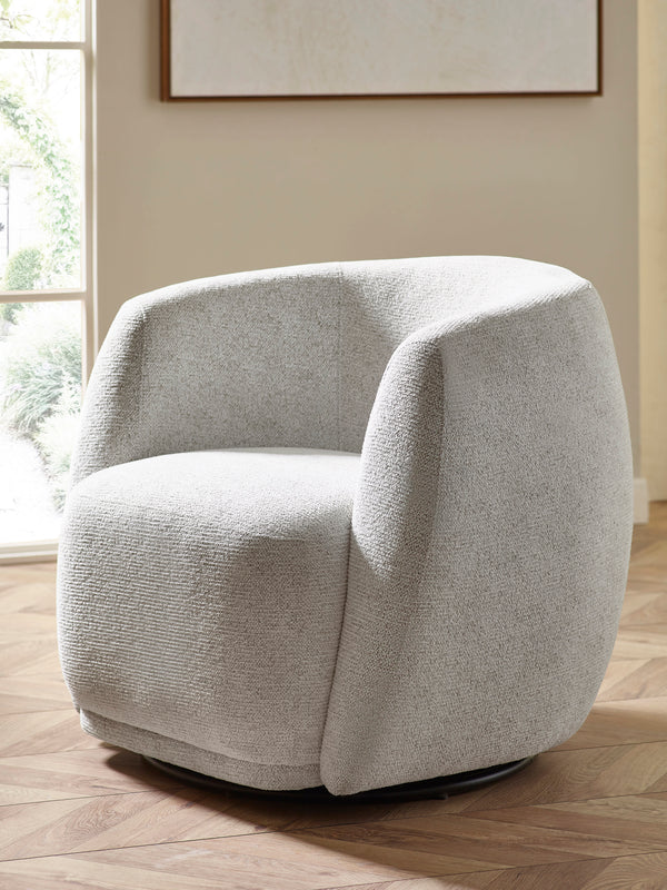Bowline Cream Chenille Upholstered Swivel Accent Chair - Living with Luxury