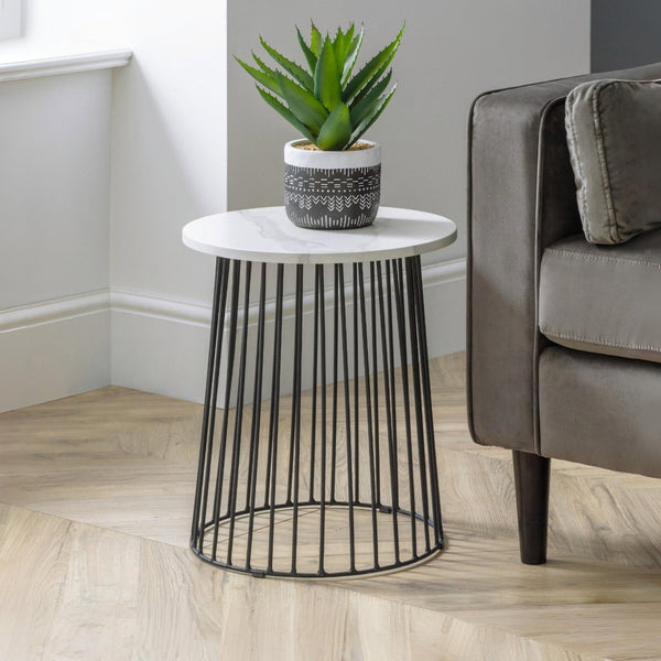 BROADWAY ROUND LAMP TABLE - WHITE MARBLE - Living with Luxury