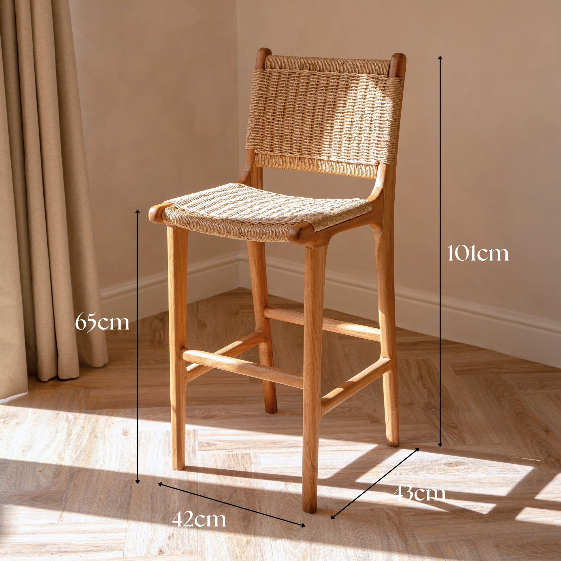 Zara Teak & Rattan Bar Stool